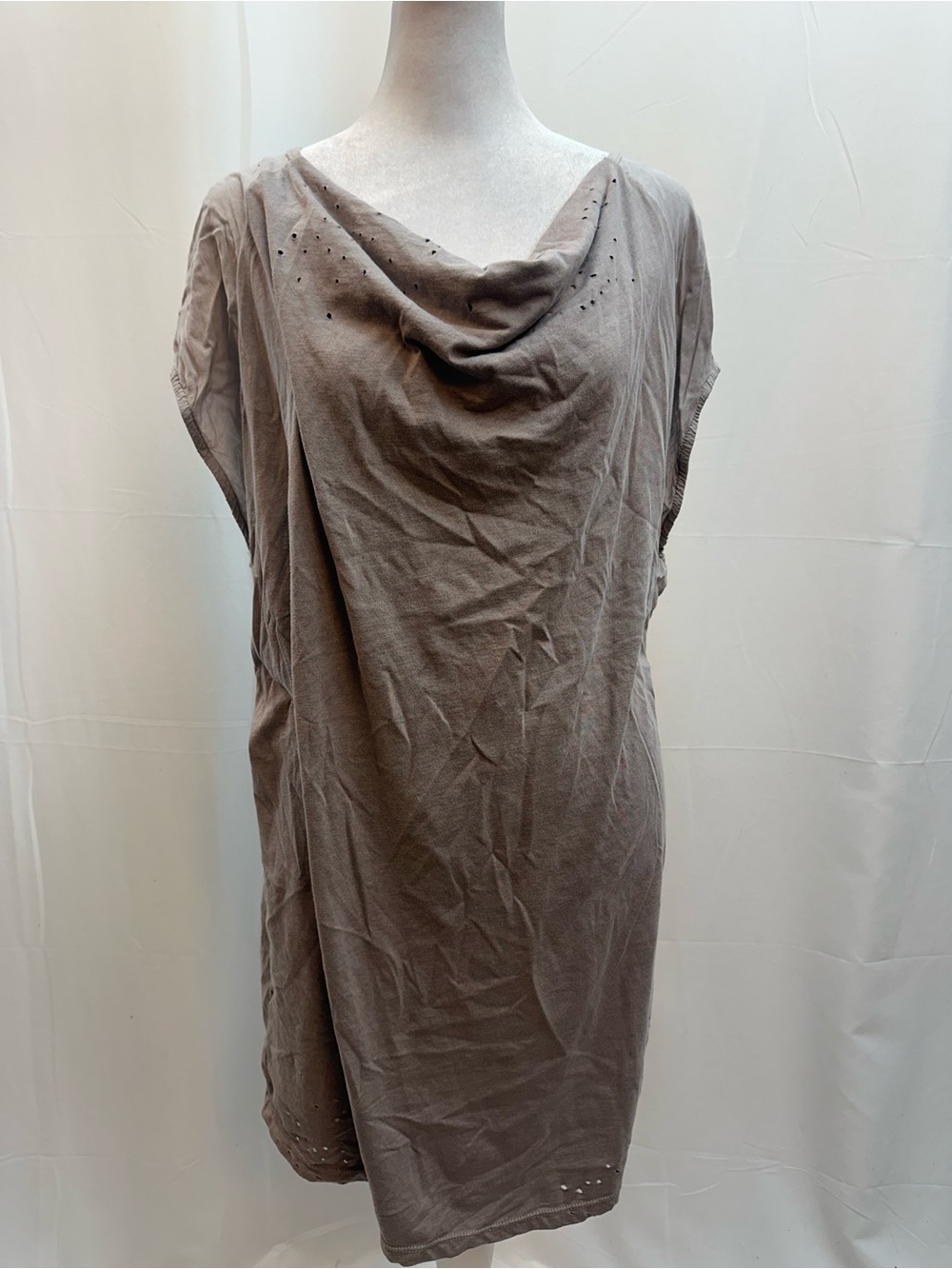 Religion Cowl Neck Tunic Dress in Brown  with distressed Detail L NWTS